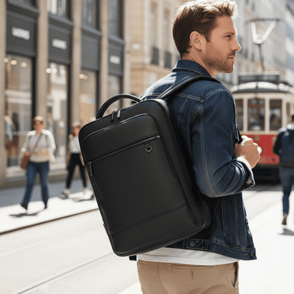 Travel Backpack with USB Charging Port, PU Leather Laptop Backpack