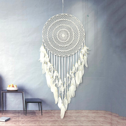 Nordic Style Dreamcatcher Wall Hanging with Feathers & Iron Ring | Elegant Decor for Girls' Room Serenity