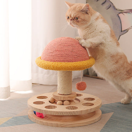 Solid Wood Turntable Cat Toy with Sisal Grinding Claw | Durable Climbing Frame for Healthy Scratching and Play