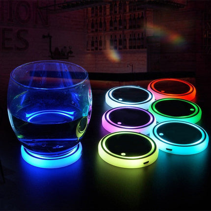7-Color LED Cup Coaster with Solar & USB Charging | Automatic Light Activation for Car Ambiance