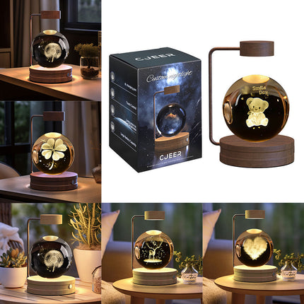 Crystal Glass LED Night Light with 3D Pattern | USB Rechargeable Home Decor for Warm Ambiance