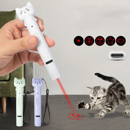 USB Charging Cat Laser Toy with Three Light Modes | Interactive Play for Cats with Feather Stick