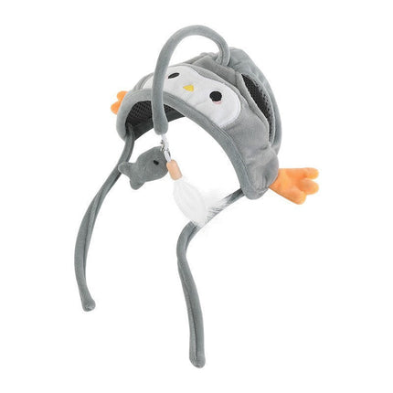Head-Wearing Cat Toy with Feather Teaser | Adjustable Interactive Hat for Hands-Free Play