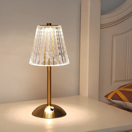 Golden Crystal Table Lamp with Touch Controls | Cordless LED Lighting for Elegant Ambiance