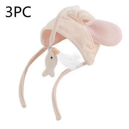 Head-Wearing Cat Toy with Feather Teaser | Adjustable Interactive Hat for Hands-Free Play