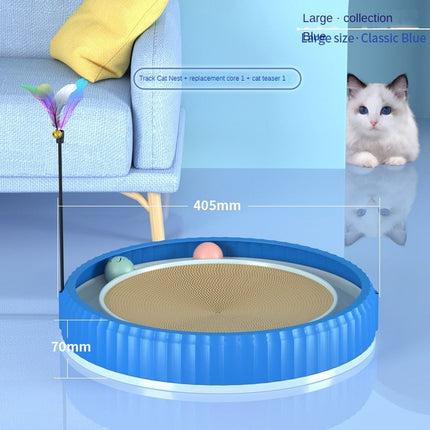 Round Cat Scratching Board with Removable Scratch Pad | Durable Furniture Protector for Cats with Interactive Play Balls