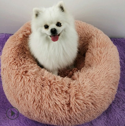 Round Plush Pet Bed for Small Dogs and Cats with Soft Vegan Fur | Calming Design for Ultimate Comfort