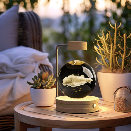 Crystal Glass LED Night Light with 3D Pattern | USB Rechargeable Home Decor for Warm Ambiance