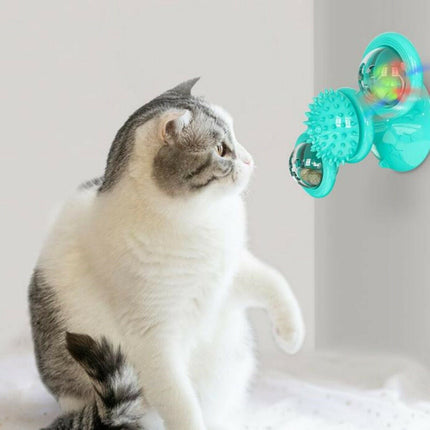 Rotating Windmill Cat Toy with Suction Cup & Catnip | Interactive Play for Dental Health and Hunting Stimulus