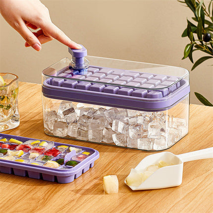 One-Press Ice Cube Maker Tray with Stackable Lid | BPA-Free Molds for Effortless Ice Preparation