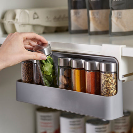 Punch-Free Spice Rack with 6 Glass Jars | Installation-Free Kitchen Organizer for Modern Simplicity