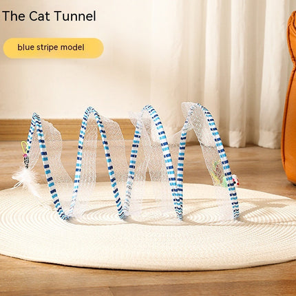 Elastic Collapsible Cat Tunnel with Mice & Feathers | Fun Playhouse for Multiple Cats to Explore and Bond