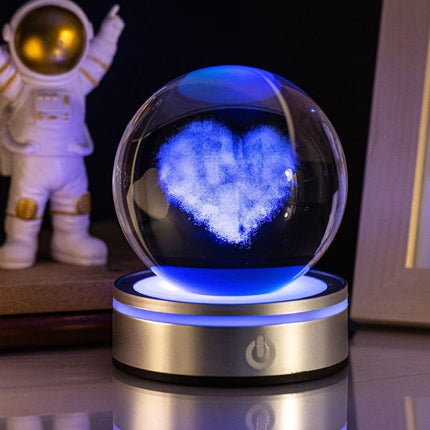 3D Carved Crystal Ball Night Lamp with USB Plug-In | Modern Home Decor for Warm Atmosphere