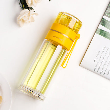 Leakproof Glass Water Bottle with Tea Infuser & Double Wall Design | Stylish Hydration for Hot and Cold Beverages