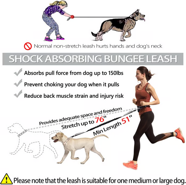 Hands Free Dog Leash, Bungee Dog Leash for Running and Walking