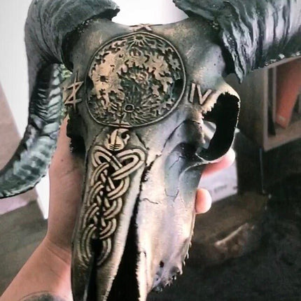 Ram Skull, Hand Carved Resin Skull Decor with Removable Horns – image 7