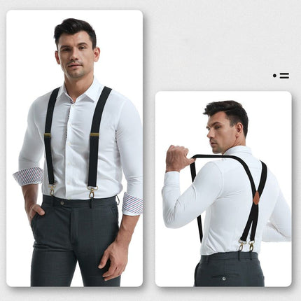 Elastic Suspenders with Clips, Adjustable Pants Suspenders with Bronze Buckles