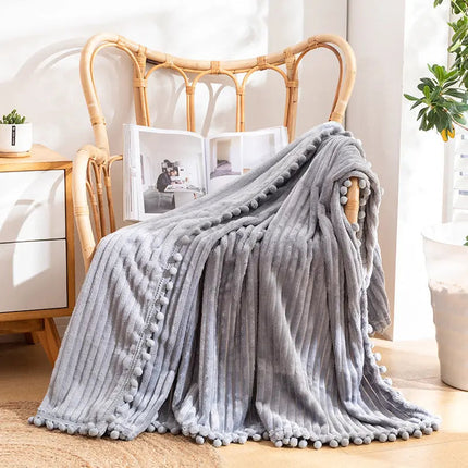 Flannel Throw Blanket with Pom Fringe, Soft Blanket for Couch – image 10