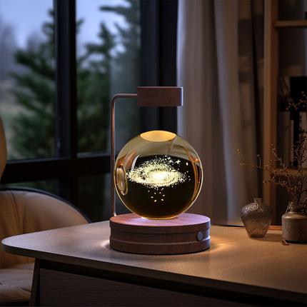 Crystal Glass LED Night Light with 3D Pattern | USB Rechargeable Home Decor for Warm Ambiance