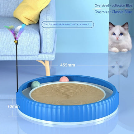 Round Cat Scratching Board with Removable Scratch Pad | Durable Furniture Protector for Cats with Interactive Play Balls