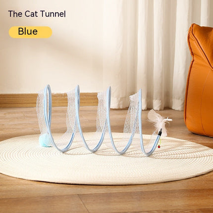 Elastic Collapsible Cat Tunnel with Mice & Feathers | Fun Playhouse for Multiple Cats to Explore and Bond