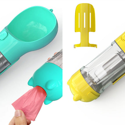 Portable 3-in-1 Dog Water Bottle with Food Compartment & Waste Bags | Hydration and Feeding Solution for Outdoor Adventures