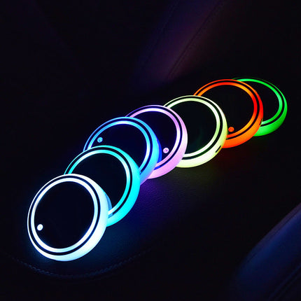 7-Color LED Cup Coaster with Solar & USB Charging | Automatic Light Activation for Car Ambiance