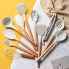 Silicone Kitchen Utensil Set with Wooden Handles | FDA-Approved Heat Resistant Tools for Safe Cooking and Baking