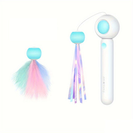 Retractable Cat Teaser Wand with Interchangeable Feather & Tassel Heads | Engaging Play for Indoor Cats