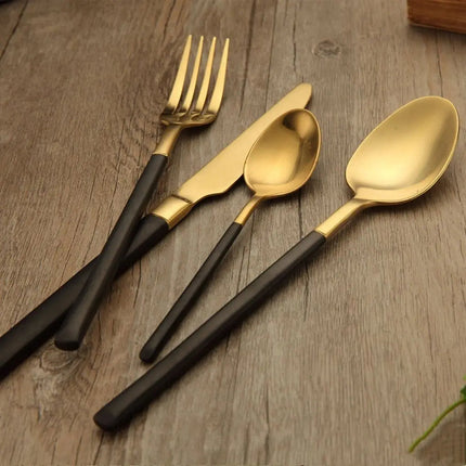 Gold Silverware Set, Black and Gold Cutlery Set – image 4