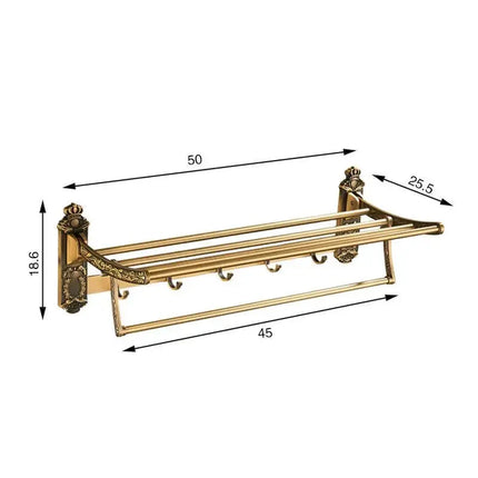 Towel Rack for Bathroom, Foldable Antique Brass Bathroom Shelf with Hooks