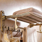 Towel Rack for Bathroom, Wall Mounted Towel Rack with Shelf, Foldable Antique Brass Bathroom Shelf with Hooks, Bathroom