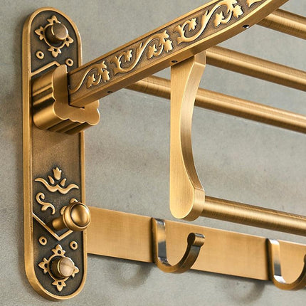Wall Mounted Towel Holder, Antique Brass Bathroom Shelf