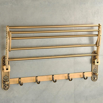 Wall Mounted Towel Holder, Foldable Bathroom Towel Rack with Hooks – image 5