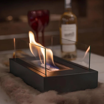 Tabletop Fireplace with Tempered Glass Panels | Elegant Indoor & Outdoor Ambiance for Cozy Gatherings