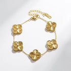 Charm Bracelet, Gold Bracelet for Women with Lucky Clover and Flower Charms, 14K Gold Plated Clover Bracelet, Hypoallergenic