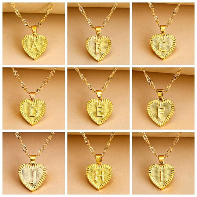 Gold Necklace for Women, Heart Initial Necklace with Engraved Initial