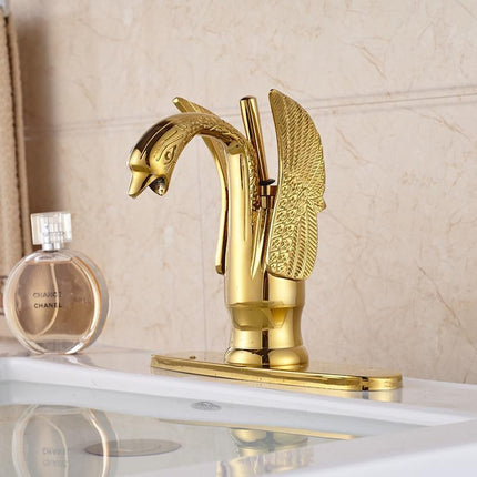 Gold Bathroom Faucet, Swan Vessel Sink Faucet with Single Handle
