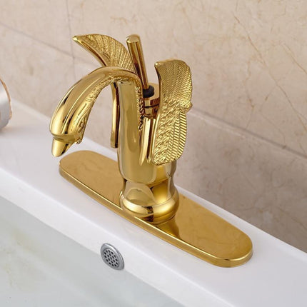 Gold Bathroom Faucet, Swan Vessel Sink Faucet with Single Handle – image 5