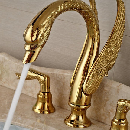Gold Bathroom Faucet, Widespread Faucet with Two Handles and Solid Copper Body