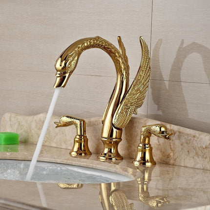 Gold Bathroom Faucet, Widespread Faucet with Two Handles and Solid Copper Body – image 9