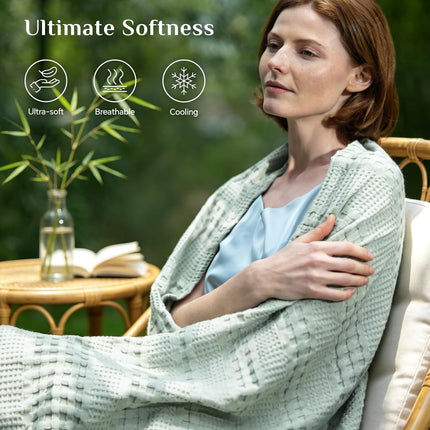 Cooling Waffle Blanket  – Lightweight Breathable Cotton Summer Blanket of Rayon Derived from Bamboo for Hot Sleepers, Soft Cozy Blankets with Ideal Weight for Bed, White, 90"x90"