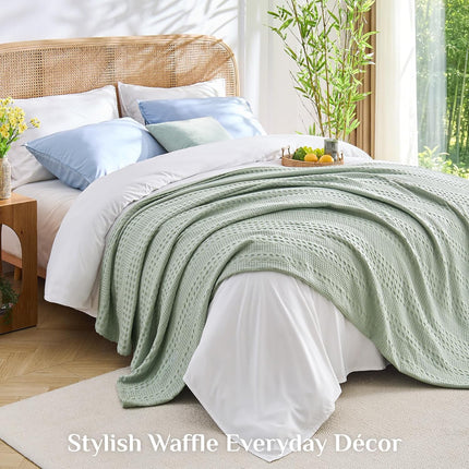 Cooling Waffle Blanket  – Lightweight Breathable Cotton Summer Blanket of Rayon Derived from Bamboo for Hot Sleepers, Soft Cozy Blankets with Ideal Weight for Bed, White, 90"x90"