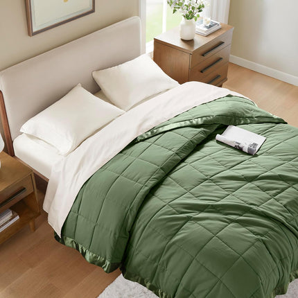 Windom Collection | Down Alternative Blanket with Moisture-Wicking Treatment | Lightweight & Soft Bed Cover for All Seasons, Satin Trim