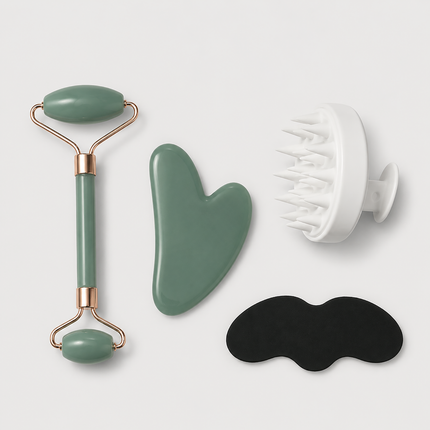 Face Roller and Gua Sha Set with Scalp Massager, Blackhead Remover Tool, 4 Piece Face Massager Kit