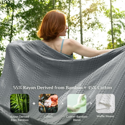 Cooling Waffle Blanket  – Lightweight Breathable Cotton Summer Blanket of Rayon Derived from Bamboo for Hot Sleepers, Soft Cozy Blankets with Ideal Weight for Bed, White, 90"x90"