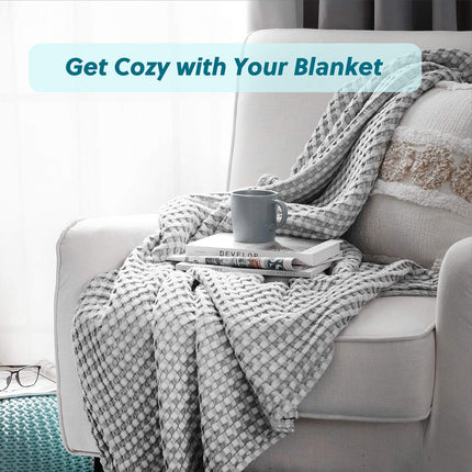 Cozy Haven | Cooling Waffle Queen Blanket with Lightweight Cotton & Bamboo | Soft Summer Throw for Hot Sleepers