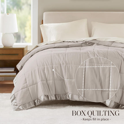 Windom Collection | Down Alternative Blanket with Moisture-Wicking Treatment | Lightweight & Soft Bed Cover for All Seasons, Satin Trim