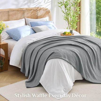 Cooling Waffle Blanket  – Lightweight Breathable Cotton Summer Blanket of Rayon Derived from Bamboo for Hot Sleepers, Soft Cozy Blankets with Ideal Weight for Bed, White, 90"x90"