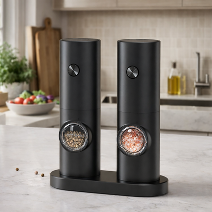 Electric Salt and Pepper Grinder Set, Automatic Pepper Mill with Modern Design